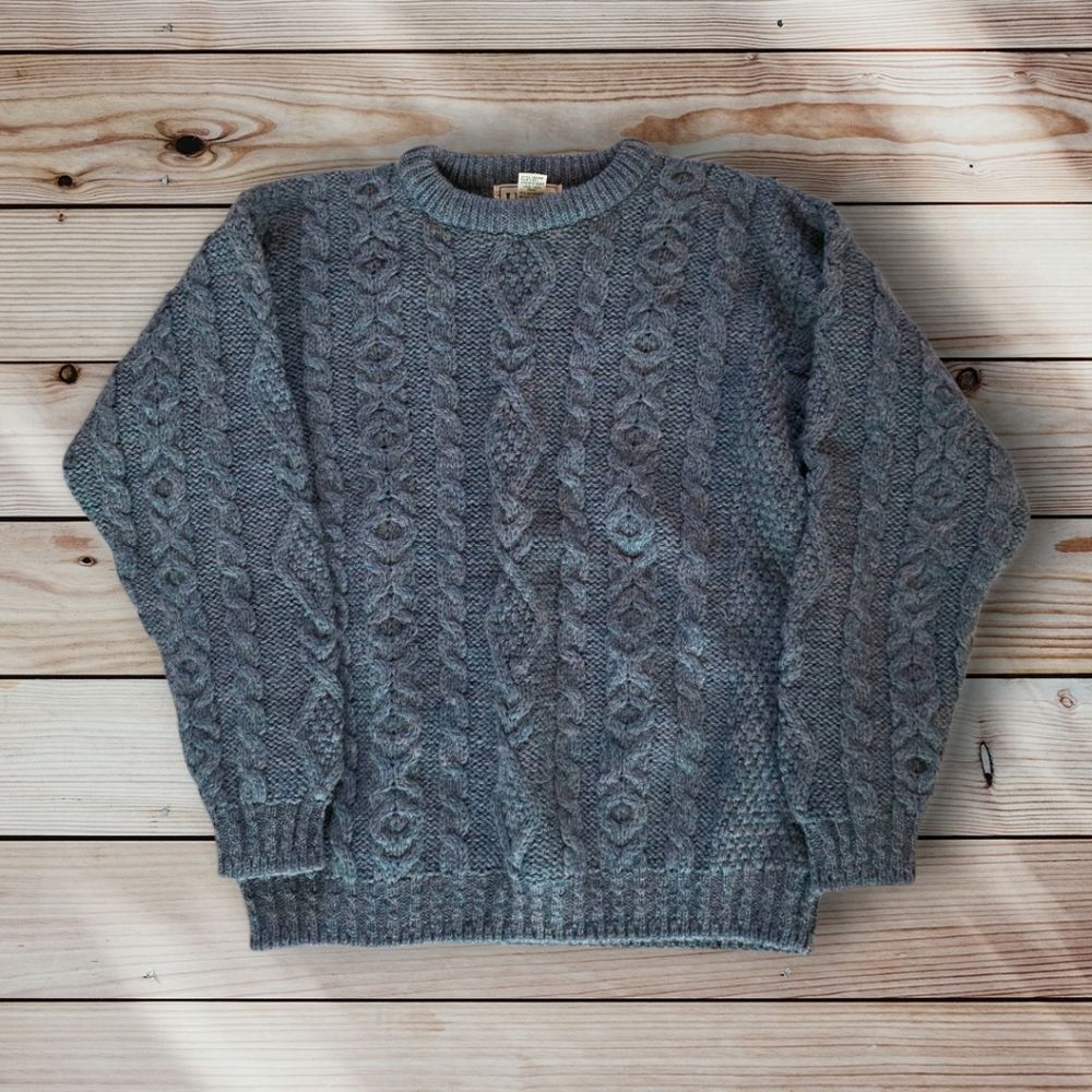 Vintage '80s LL Bean Women's Wool Fisherman Sweater Medium Heathered Teal